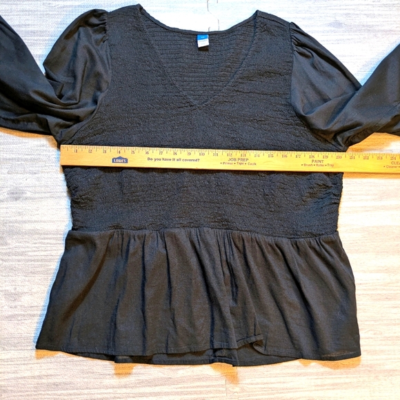 Old Navy Womens Smocked Blouse/Top V-Neck Long Puff Sleeve Black Casual Sz XXL - Picture 5 of 8